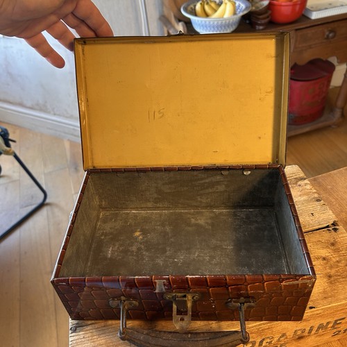 Vintage tin suitcase toffee - tin,