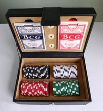 Poker Set in Leather Case Playing Cards Chips Dice BCG