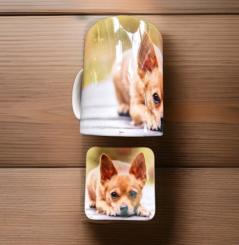 Cup with print tan colour - with, of
