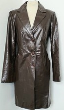 Vintage Zara Brown 100% Leather Single Breasted Fitted Trench Coat Size Medium