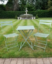Green Metal French Cafe Style Garden Patio Bistro Set Folding Chairs & Table