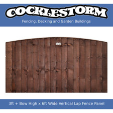 3ft + Bow High x 6ft Wide Vertical Lap Feather Edge Timber Garden Fence Panel