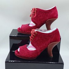 Irregular Choice Woven Suede Heel Shoes Size UK 7.5 EU 41 Ruby Red Funky Heels 