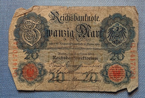 Old reichs banknote twenty - old,