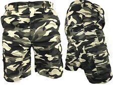 Mens Army Plain Camouflage Cargo Elasticated Shorts poly- Cotton Combat Half