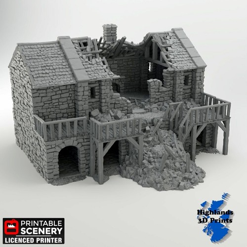 Ruined black rock - black, barracks