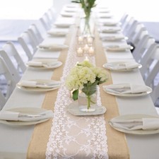 TtS 1 - 10pcs 12 x 108 inch Hessian Lace Table Runner Burlap Vintage Rustic