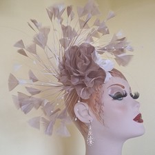 Taupe Ivory Feather Fascinator Handcrafted Bnwt One Off 