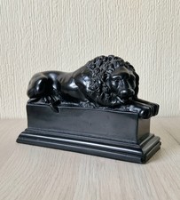 Vintage Heavy Black Resin Recumbant Canova Lion Desk Ornament