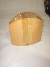 wooden knife holder  block old used solid heavy by SABATIER  marks usable condit