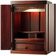 Mini BUTSUDAN Shrine Buddhist Alter Natural Wood W/LED Light NEW