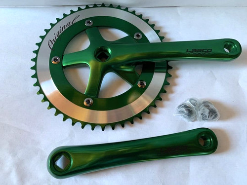 Green bicycle crank chainwheel - bicycle,