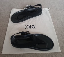 ZARA LEATHER SANDALS, BLACK