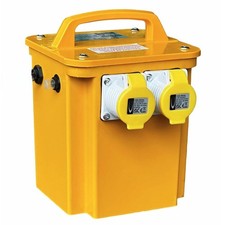 110V Site Transformer Portable 3.3kVA Twin Socket 16A 13A Fused Plug IP54 Rated