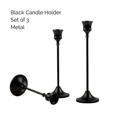 Candle Stick Holders / Metal / Set of 3 - Black