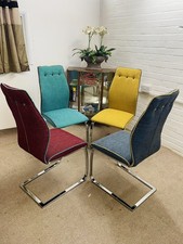 4 Furniture Village Dining Chairs  ReUpholstered In Multicoloured Italian Fabric