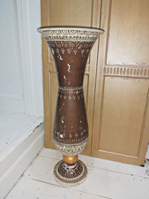 LARGE VINTAGE INDIAN HAND PAINTED METAL VASE - 70cm TALL