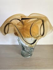 Vintage 80s Gold Church Derby Fascinator Hat Sculpted Mesh Avant Garde Cocktail