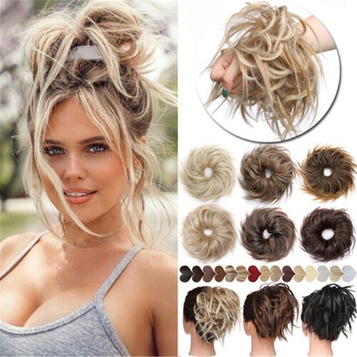 Curly real messy bun hair - messy,