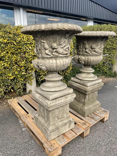 Urns bases cast stone pair - urns,