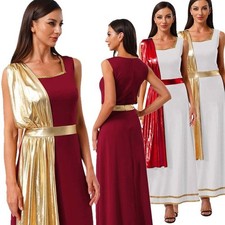UK Women's Greek Roman Toga Dress Sleeveless Worship Tunic Halloween Costume