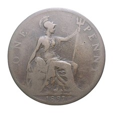 1897 Great Britain One Penny – Queen Victoria Old Head Bronze Coin Z3432