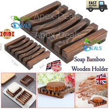 Bamboo Soap Plate Dish Wooden Rack Holder Bathroom Shower Storage Bath Tool New.