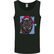 A Christmas Boar Wearing an Xmas Hat Pig Mens Vest Tank Top