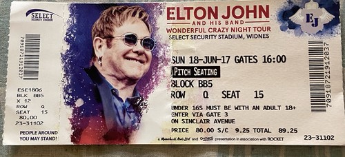 Elton john ticket stub widnes - john,