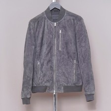 ALL SAINTS Suede Leather Jacket LARGE Mens Grey Biker Bomber Celebrity KEMBLE