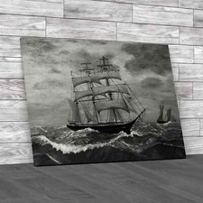 Sail Ship At Stormy Sea Black