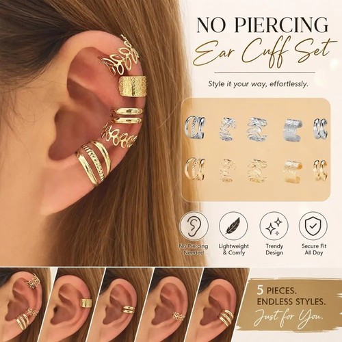 5pcs gold ear cuff - gold,
