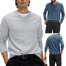 M&S Mens Jumpers V Neck Long Sleeve Regular Fit Lightweight Cotton Knit Sweater