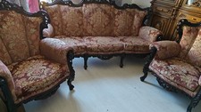 French Style Vintage Carved Frame 3 Seater Sofa And 2 Armchairs Floral velvet 