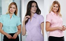 SIMON JERSEY HERRINGBONE SHORT SLEEVE BLOUSE SHIRT CORPORATE OFFICE SMART