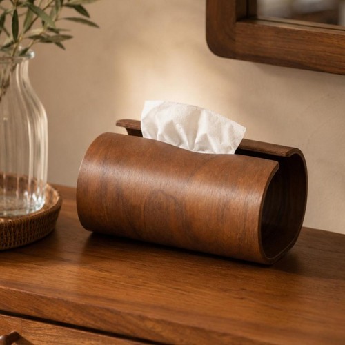 Retro wooden tissue box - tissue, cover