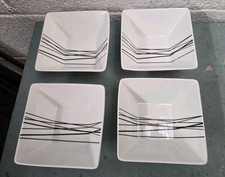 set of 4 Square Cereal Bowl, Desert Bowl contemporary white & black porcelain 