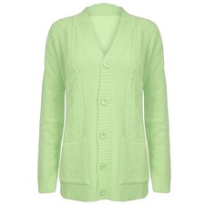 Women Ladies Grandad Cardigan Ladies Button Up Long Sleeve Chunky Cable Knit Top