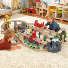 Wooden Train Set, 100 Piece Train Track for Kids 3+ Years Old with Crane