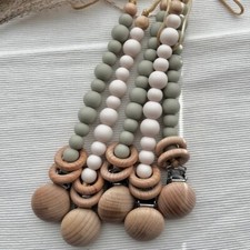 Wooden Silicone Pacifier Clip Baby Teether Soother Holder Gift