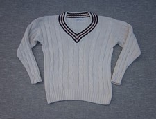 Horne Brothers Mens Cricket Sweater Large Cream Cable Knit V Neck Pullover