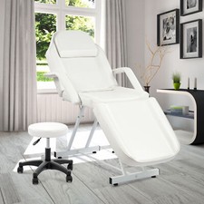 Massage Table with Stool Adjustable Tattoo Lash Bed for Home Beauty Salon White