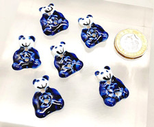 6 Blue and White Ceramic Novelty Teddy Bear Big Ted Buttons - 2.5cm Tall approx