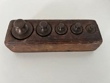 Antique Brass Weights in Wooden Block