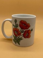 White Ceramic Red Poppy Motif