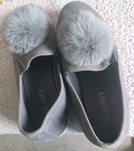 Grey slip shoes pom - slip, on