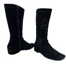 MOSHULU Boots Black Womens Size UK 7 EU 40 Suede Knee High Biker Low Wedge Heels