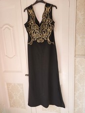 Beautiful Lipsy With Gold Sequin Trim Evening Dress Size 16.