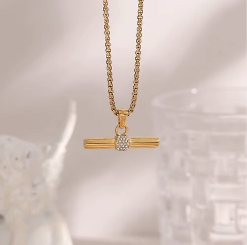 Gold bar pendant - gold, t-bar