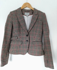 H & M Logg Womens Jacket Blazer Wool Blend Tweed Houndstooth Multicolour UK 8